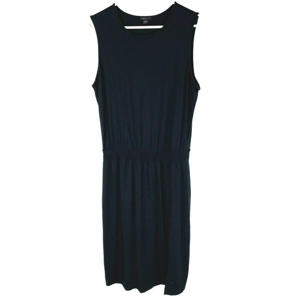 J JILL Dress Size Medium Black Gathered Waist Sleeveless‎ Stretch Rayon Spandex